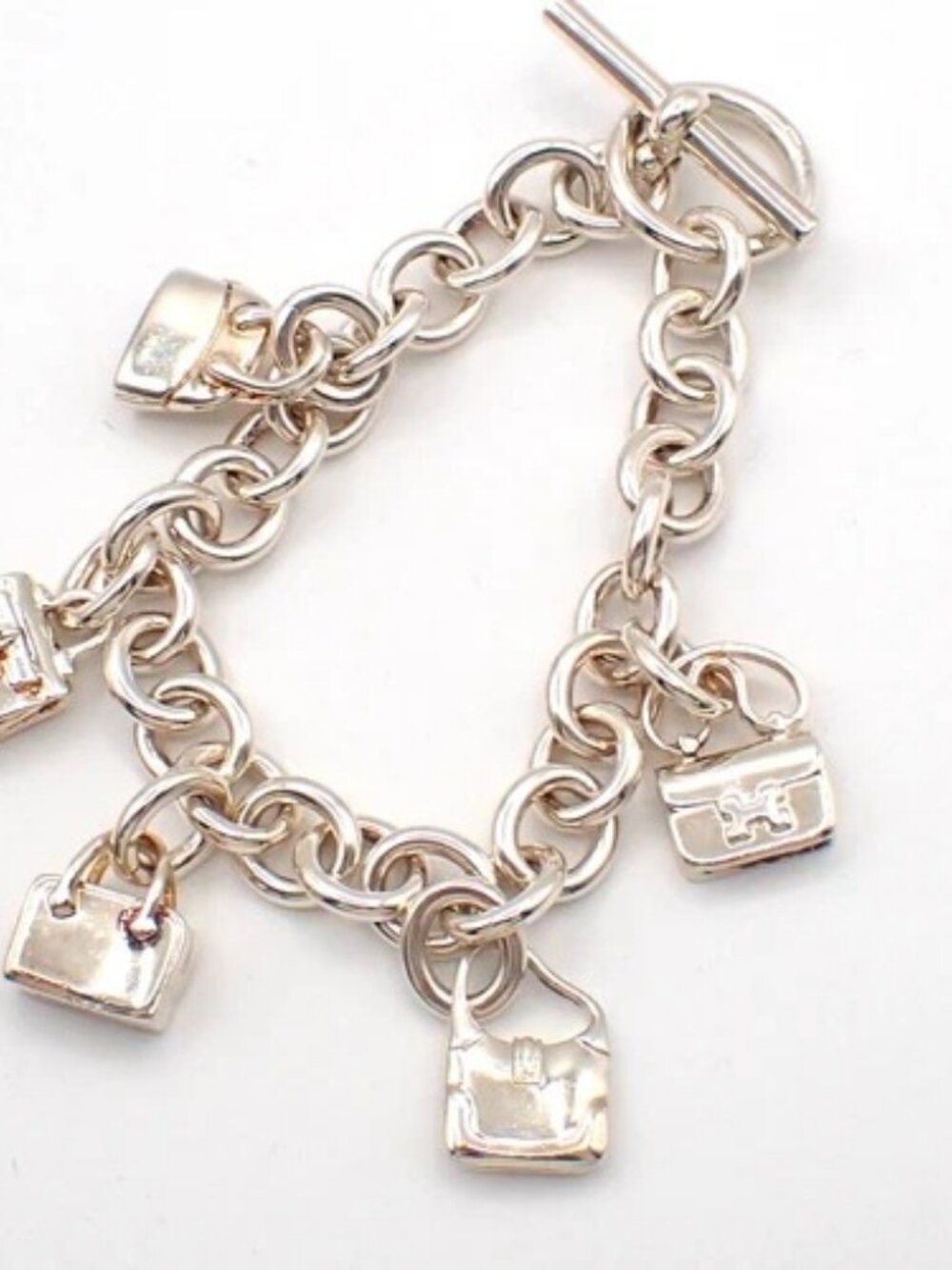 HERMES Logo Amulet 5 Charm Chain Bracelet Bangle Silver 925 France 649LC636 - Picture 3 of 16